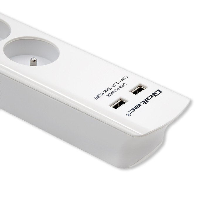 Qoltec 50282 Surge Protector 4 Sockets 2 X Usb 1.8m White