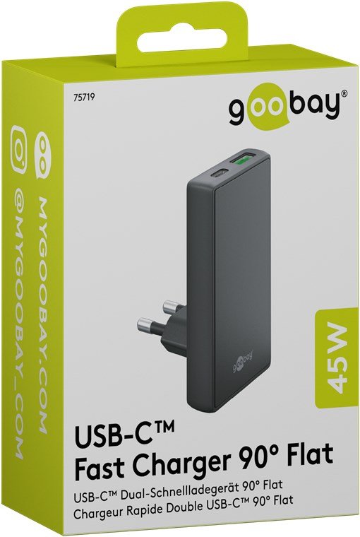 Goobay Usb-C Pd Gan Cargador Rápido Dual 90° Flat (45 W) Schwa