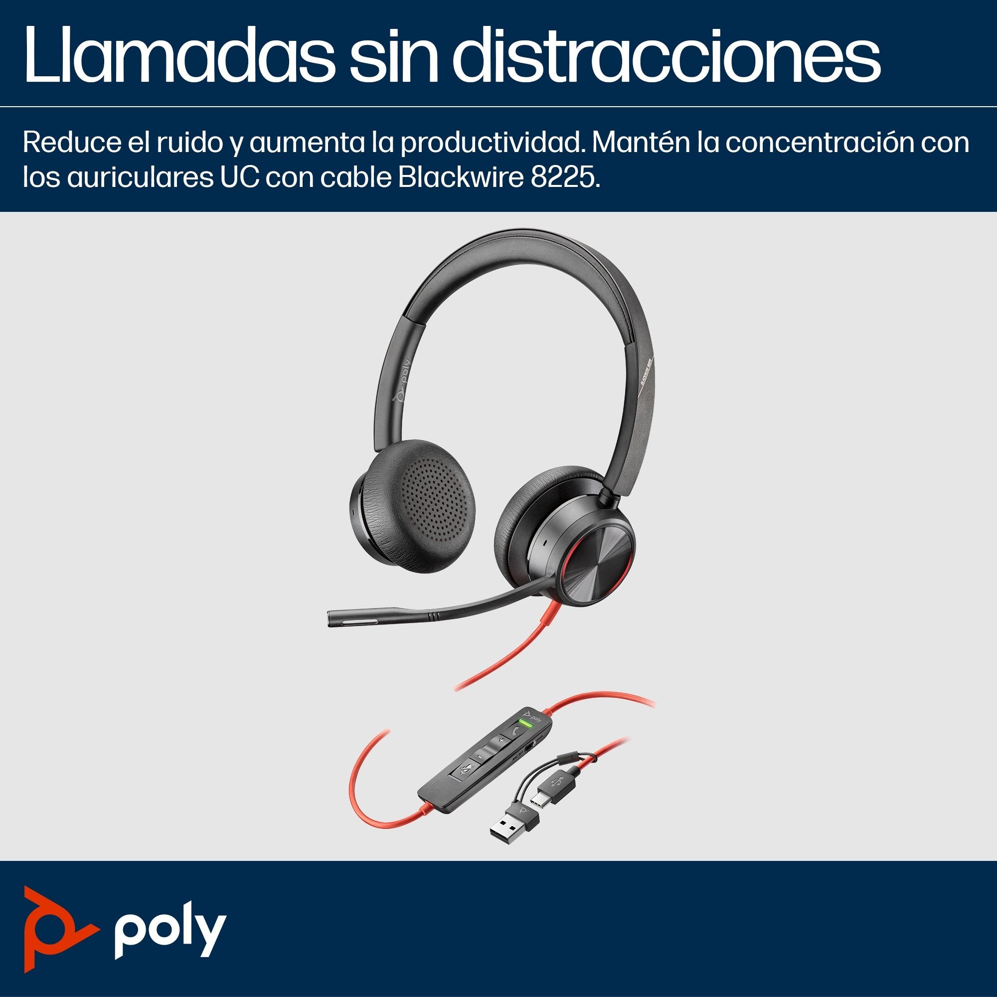 EAN 0197498429205 - Poly Blackwire 8225 Stereo USB-C Headset +USB-C/A Adapter Alámbrico Diadema Oficina/Centro de llamadas US imagen 2