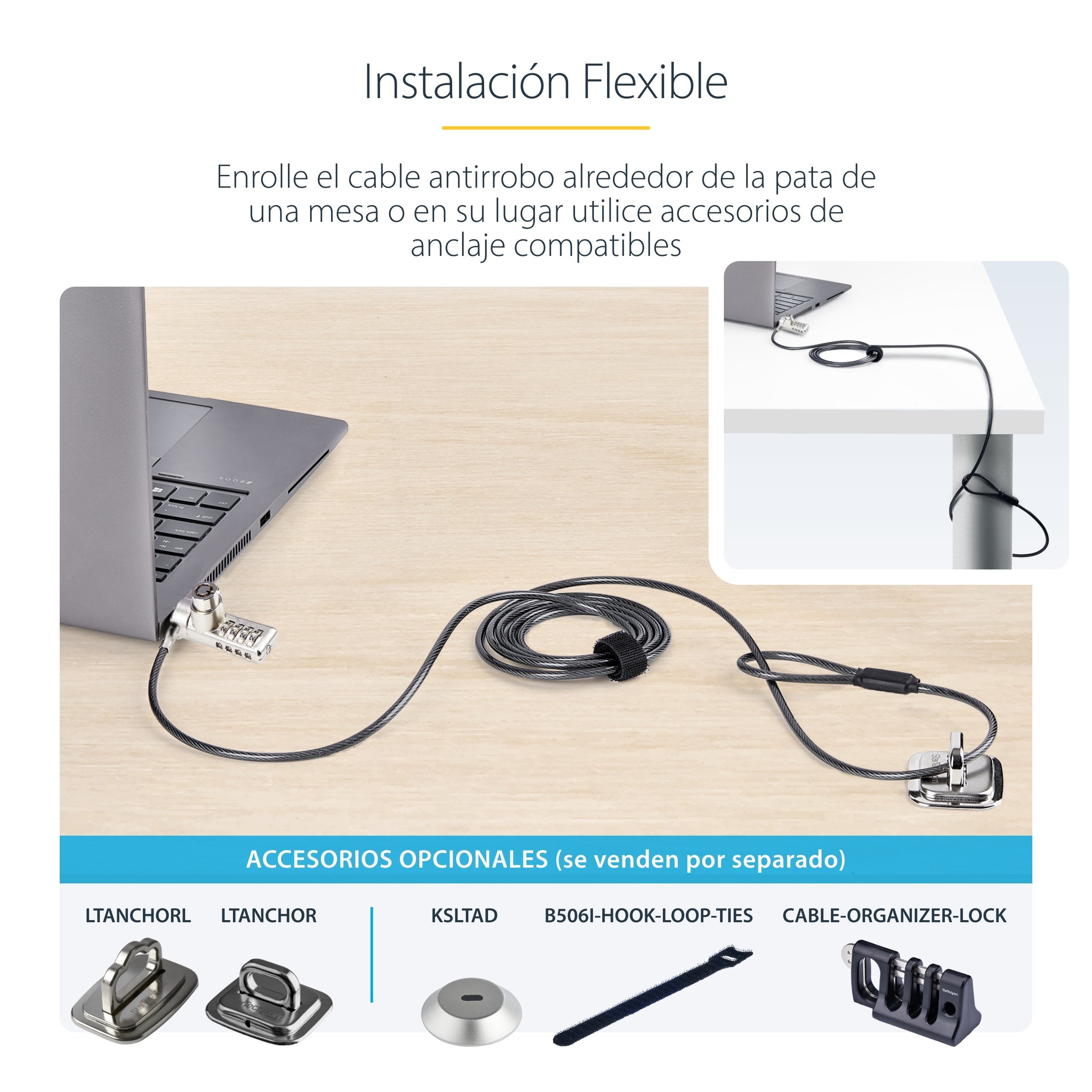 Startech 10-Pack Doppelzugriff Laptopschloss 2m Cableschloss Mit Schlussel Und Zahlenschloss