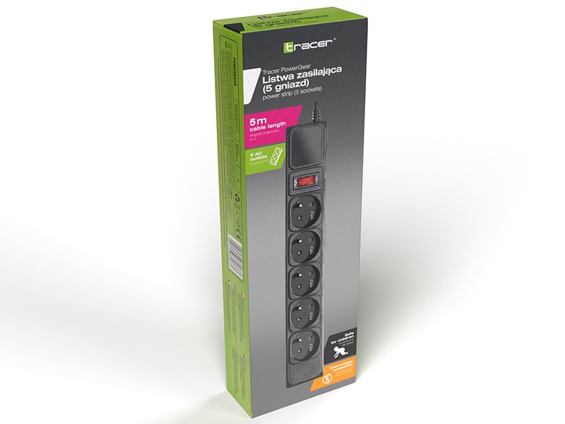 EAN 5907512869833 - Tracer Surge protector PowerGear 5 m Black (5 outlets) base múltiple 5 salidas AC Interior Negro imagen 4