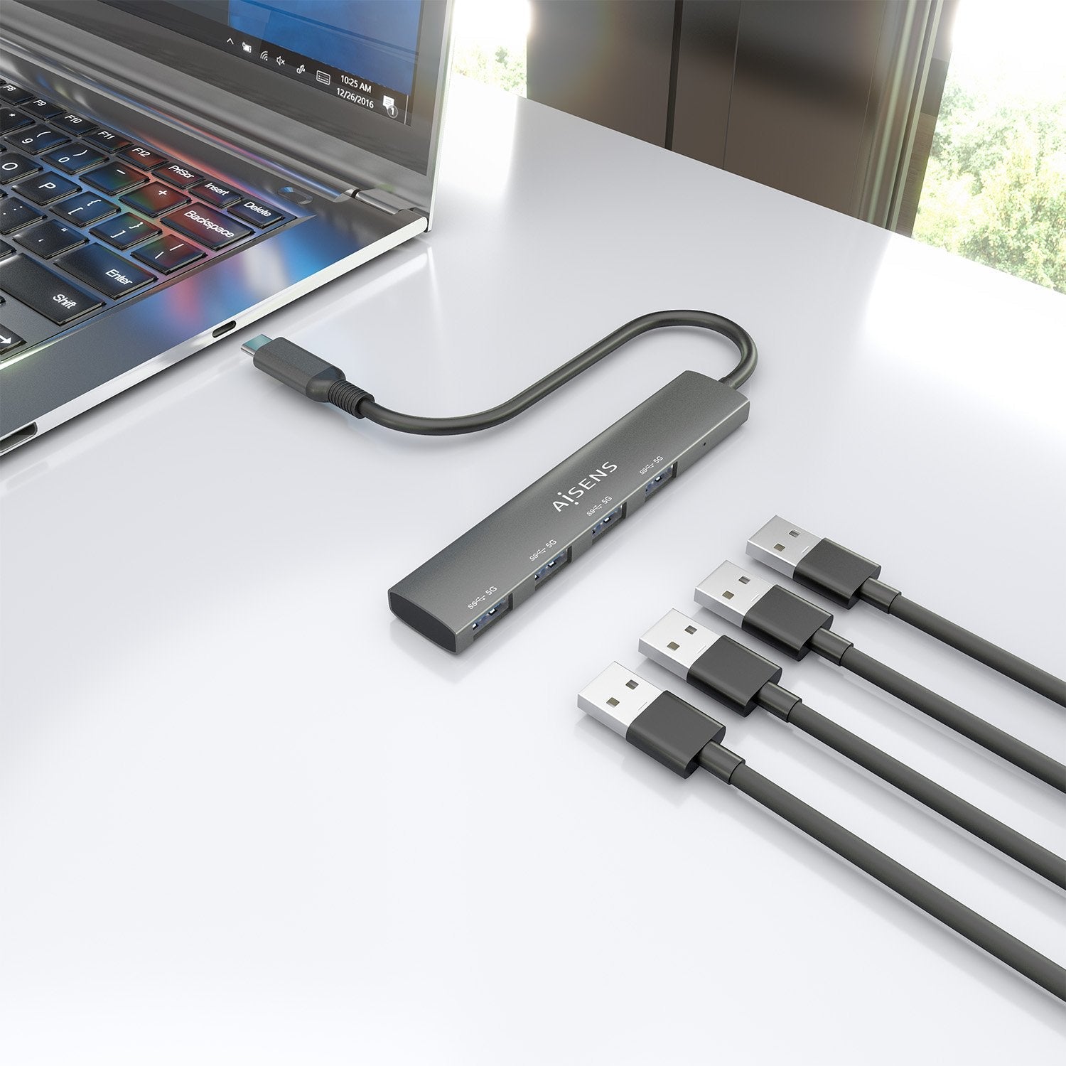 Aisens Hub Usb 3.1 Usb-C, Usb-C/M-4xtipo A/H, Gris, 15cm