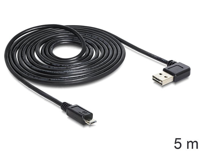Cable De Delock Easy-Usb 2.0, Conector Usb-A 90 °> Micro-Usb Black, 5 Metros, Ángulo A La Derecha / Izquierda 83385