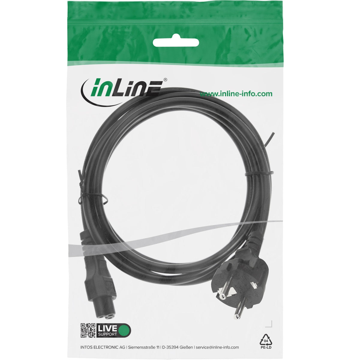 Cable De Alimentación Inline Ac Type F Para Notebook Negro 2m