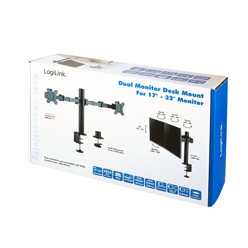 Soporte De 2 Monitores Logilink 17 - 32 '', Longitud Del Brazo Ajustable