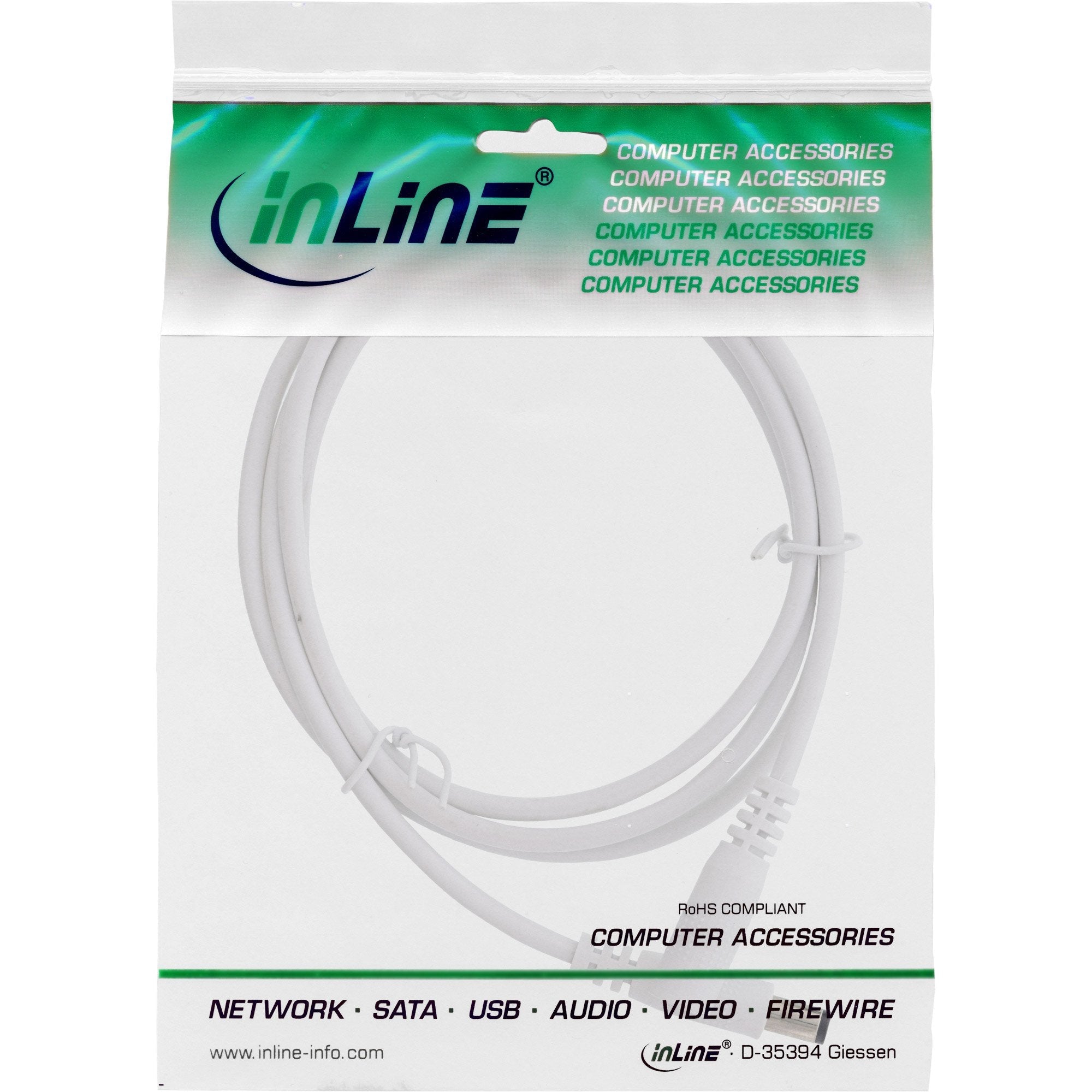 Cable De Extensión De Cc Inline, Enchufe De Cc Macho/Hembra 5,5x2,1 Mm, Awg 18, Blanco, 1 M