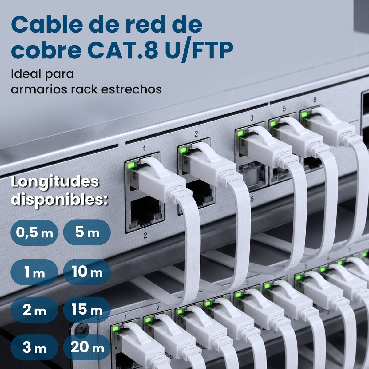 Extralink Lan Patchcord Cat.8 U Ftp 1m 40g Flat Shielded Foiled Twisted Pair Bare Copper White