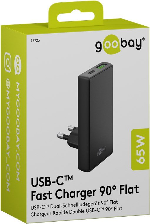 Cargador Rápido Goobay Usb-C/A Pd Gan 90° Dua Negro, 65 Watt) 75723