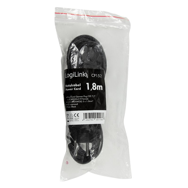Logilink Cable De Alimentacion Cee 7/7-Iec C19, Black,  1,80m