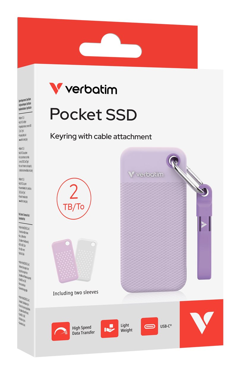 Verbatim Pocket Ssd Usb 3.2 Gen 2 2tb Purple Incl. Two Rubber Sleeves