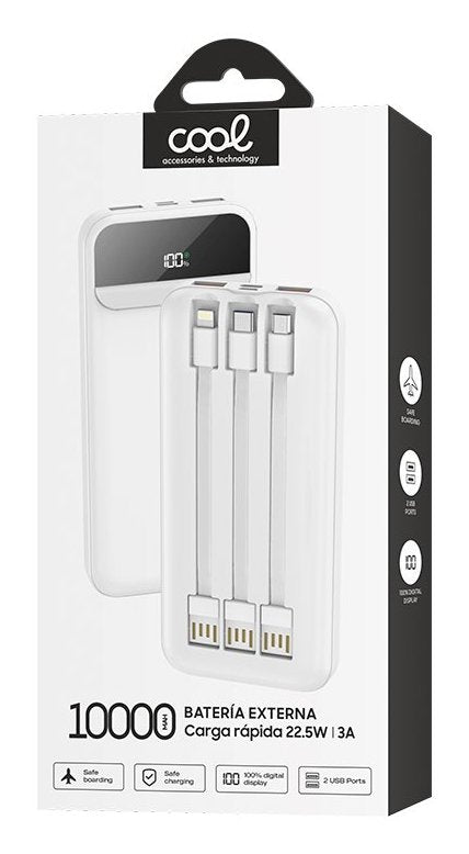 Cool Batera Externa  Power Bank 10.000 Mah Carga Rpida 22.5w (3 Cable