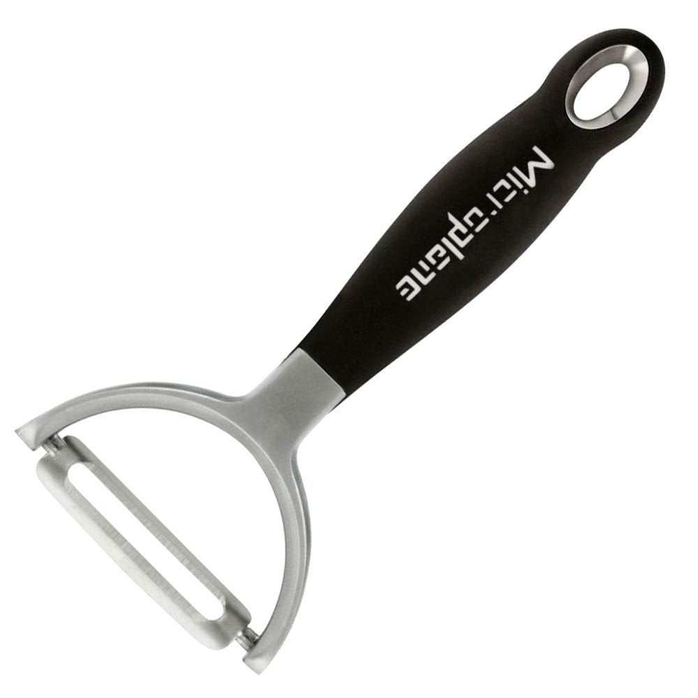 Microplane Pelador En Y - Hoja Recta De Acero Inoxidable Negro Con Doble Hoja Afilada