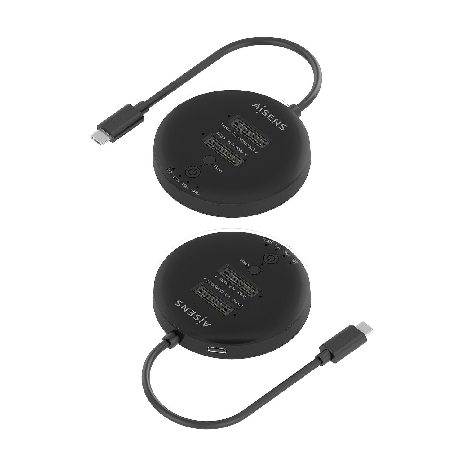 Aisens Estacion De Docking De Doble Bahia Nvme A Usb 3.2 Gen2x2, Clone, Negro
