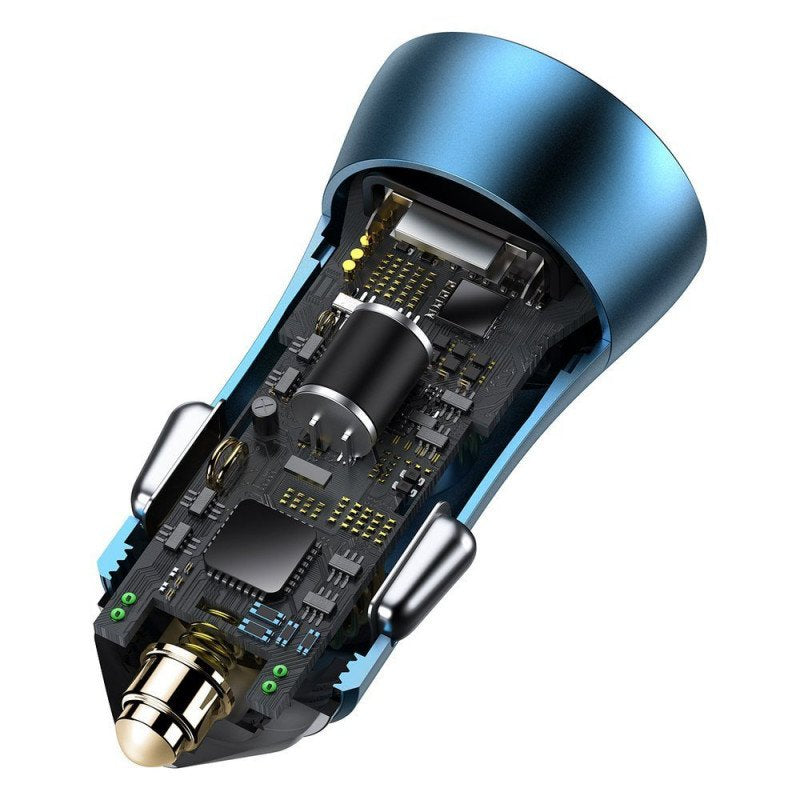Ladowarka Samochodowa Baseus Golden Contactor Pro, Usb + Usb-C, Qc4.0+, Pd, Scp, 40w (Niebieska) + Kabel Usb-C Do Lightning 1m (Niebieski)