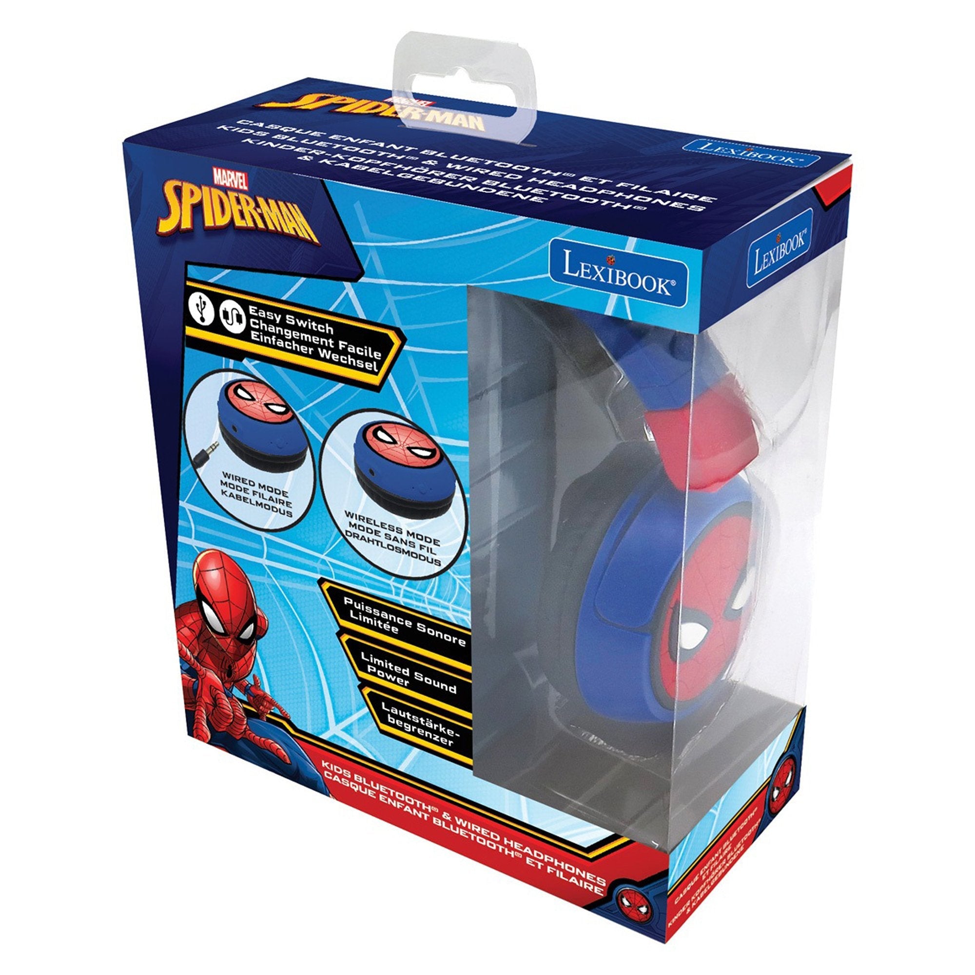 Spider-Man Cómodos Auriculares 2 En 1 Plegables Con Bluetooth Y Con Cable Para Niños Con Limitación De Sonido - Lexibook
