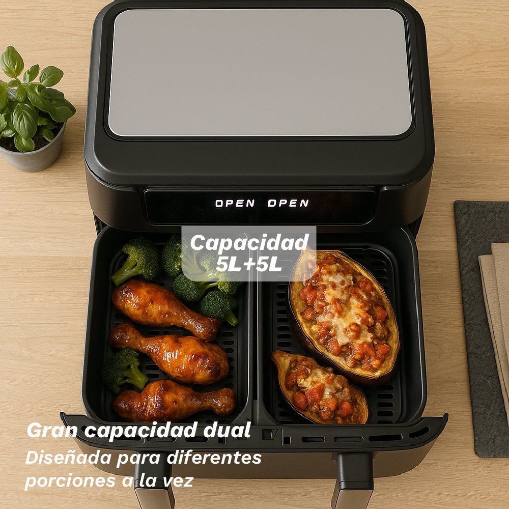 Freidora Por Aire Airfryer Sin Aceite Grunkel Dualflexifryer 2800w Capacidad 10l