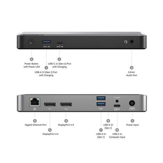 Alogic Duprdx2-100 Base Para Portátil Y Replicador De Puertos Alámbrico Usb 3.2 Gen 1 [3.1 Gen 1] Type-C Negro, Gris