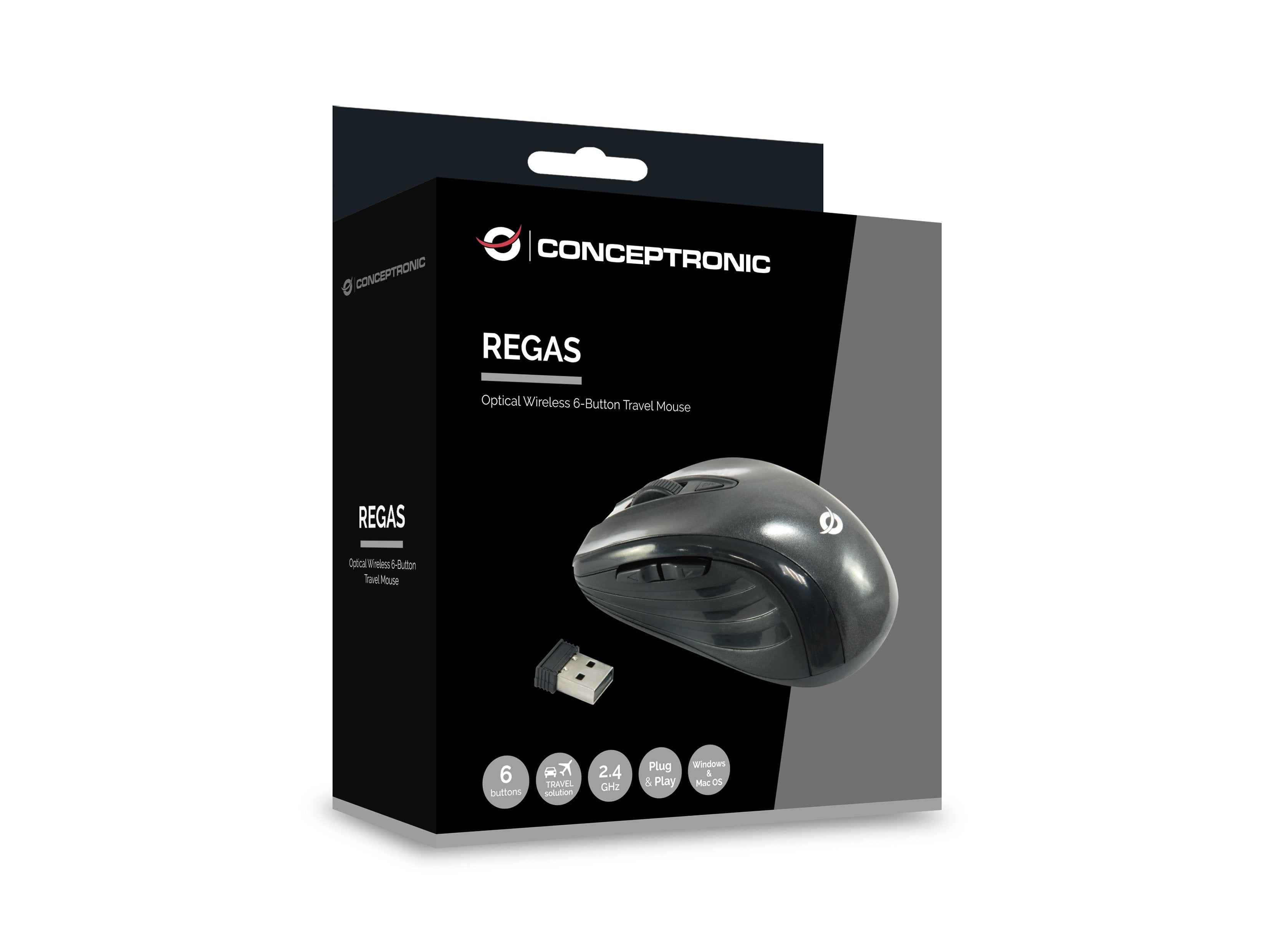 Conceptronic Raton Inalambrico Cllm5btrvwl 2.4ghz 800/1200/1600dpi Usb Nano Acabado En Caucho Negro Gris