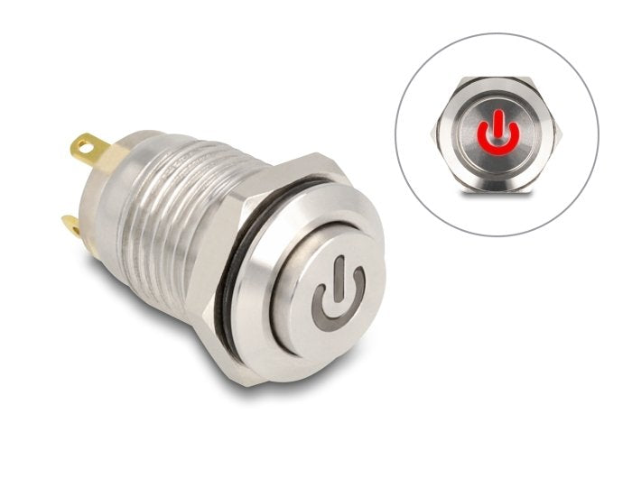 Drucktaster Zum Einbau 12 Mm 4 X Lötanschluss Led Rot Powersymbol