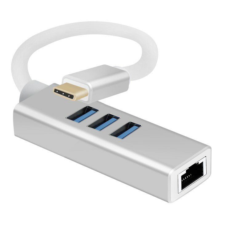 Helos Hub, Usb 3.1 Tipo-Cst. /3x Usb+Rj45 Gigabit Ethernet, Premium, Plata