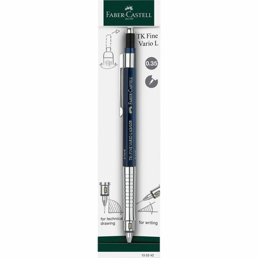 Faber-Castell Tk-Fine Vario L Portaminas Hb 0.3mm - Con Goma De Borrar - Clip De Metal - Color Azul