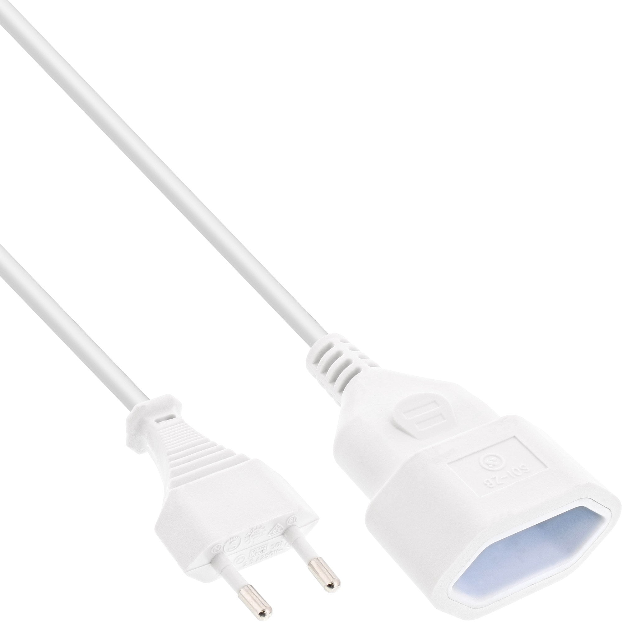 Inline Euro Type C Plug Power Extension Macho A Hembra Blanco 3m
