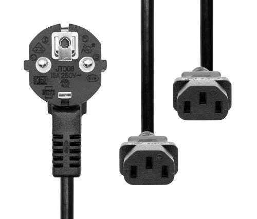 Power Y-Cord 3m Iec320, Black  Angled Schuko To 2 X C13