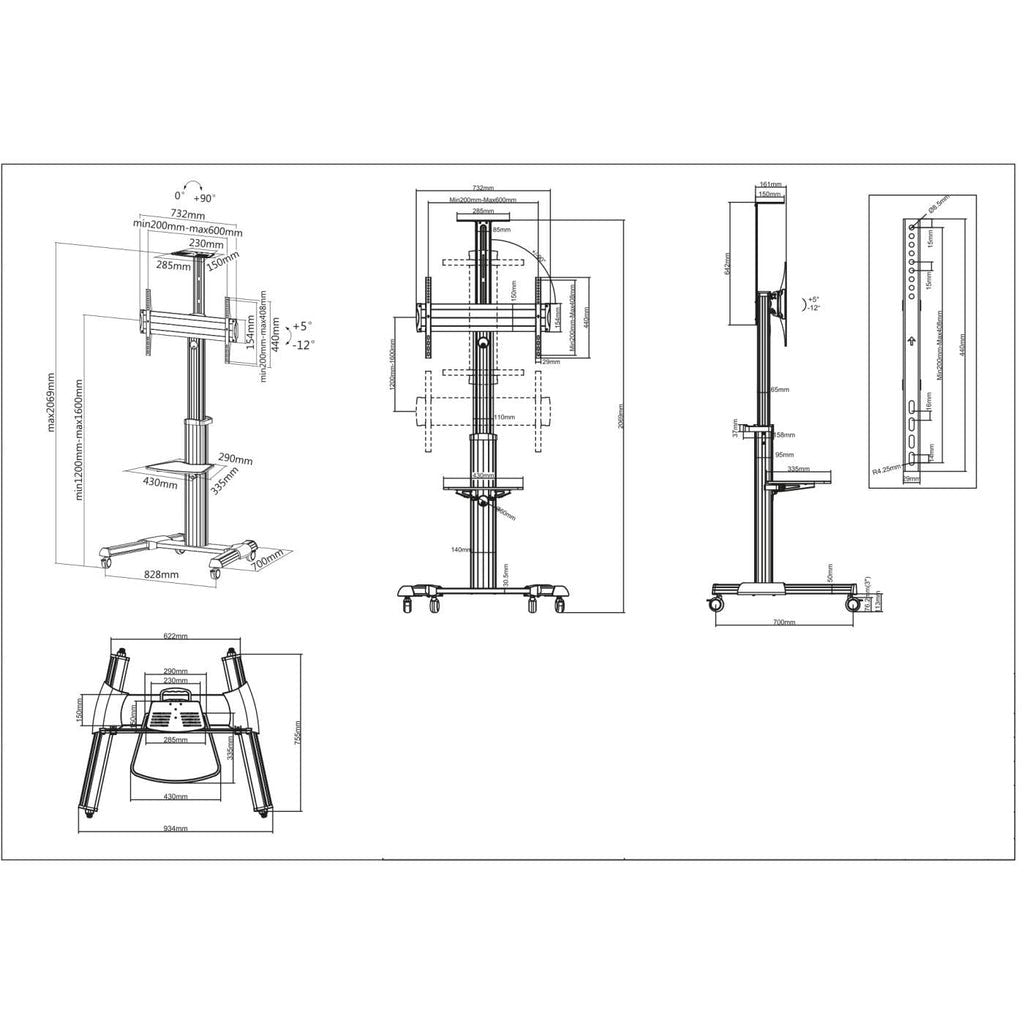 Manhattan Soporte Para Tv, Tipo Carrito, De Alumino, Con Inclinación, 37" A 70" De Máximo 50 Kg