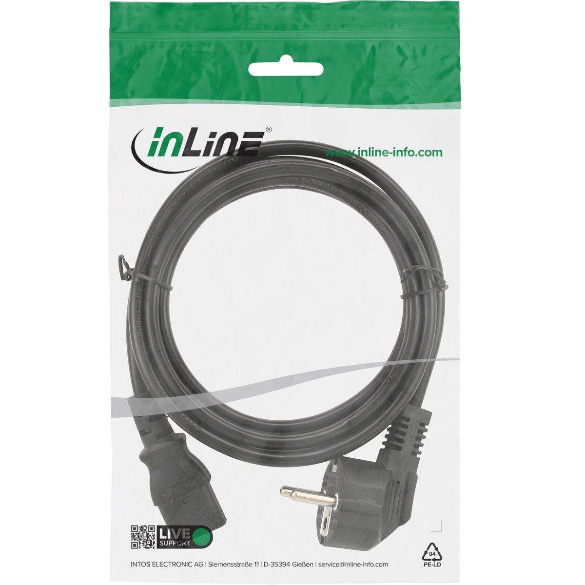 Cable De Alimentación Inline Tipo F En Ángulo De 3 Pines Iec C13 Negro 1,8 M