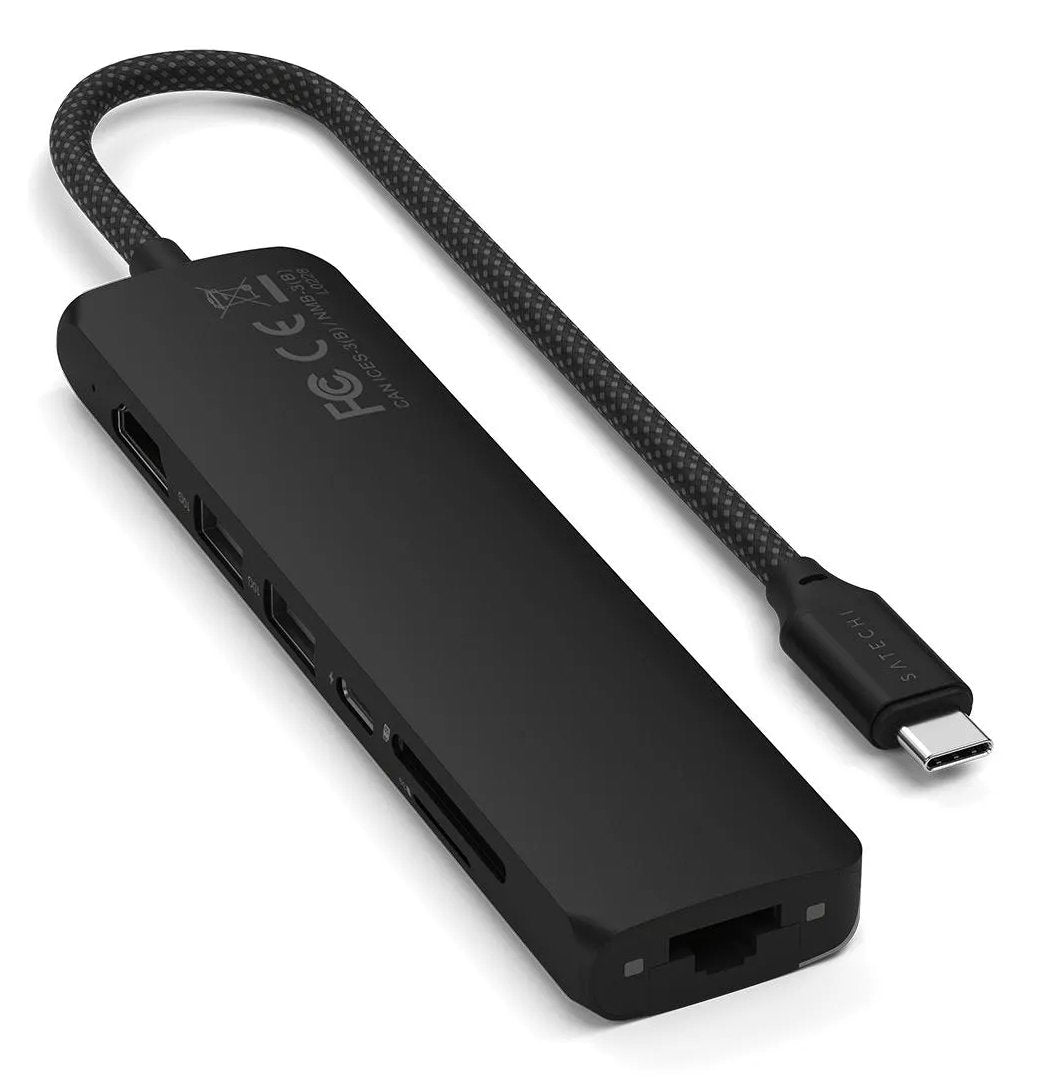 Satechi 7-W-1 Usb-C Slim Multiport Adapter Ethernet (Usb-C Pd, 2x Usb-A, Hdmi 4k, Ethernet, Czytnik Kart Micro/Sd) (Negro)