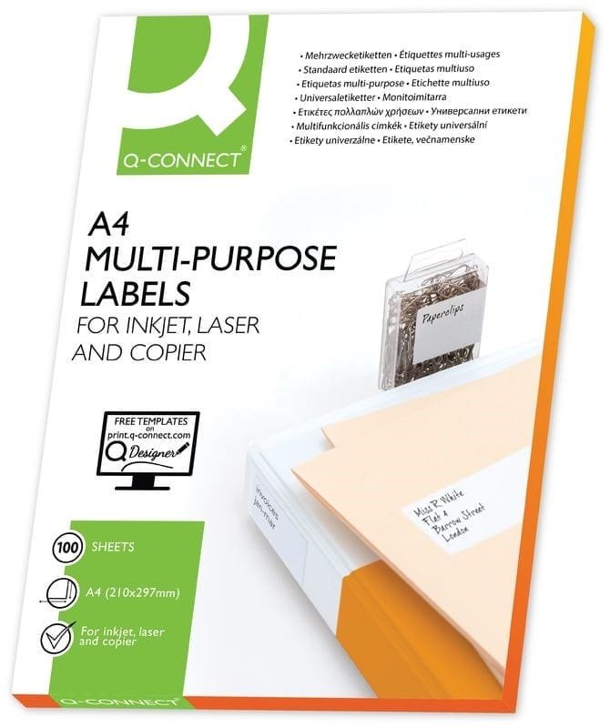 Q-Connect Etiqueta Adhesiva Para Fotocopiadora Laser Ink-Jet 100 Hojas Din A4 210x148.5mm