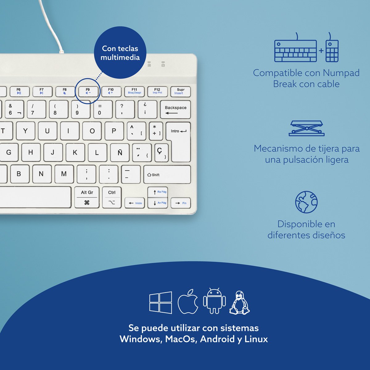 EAN 8719274492221 - R-Go Tools RGOCOESWDWH teclado Universal USB Español imagen 11