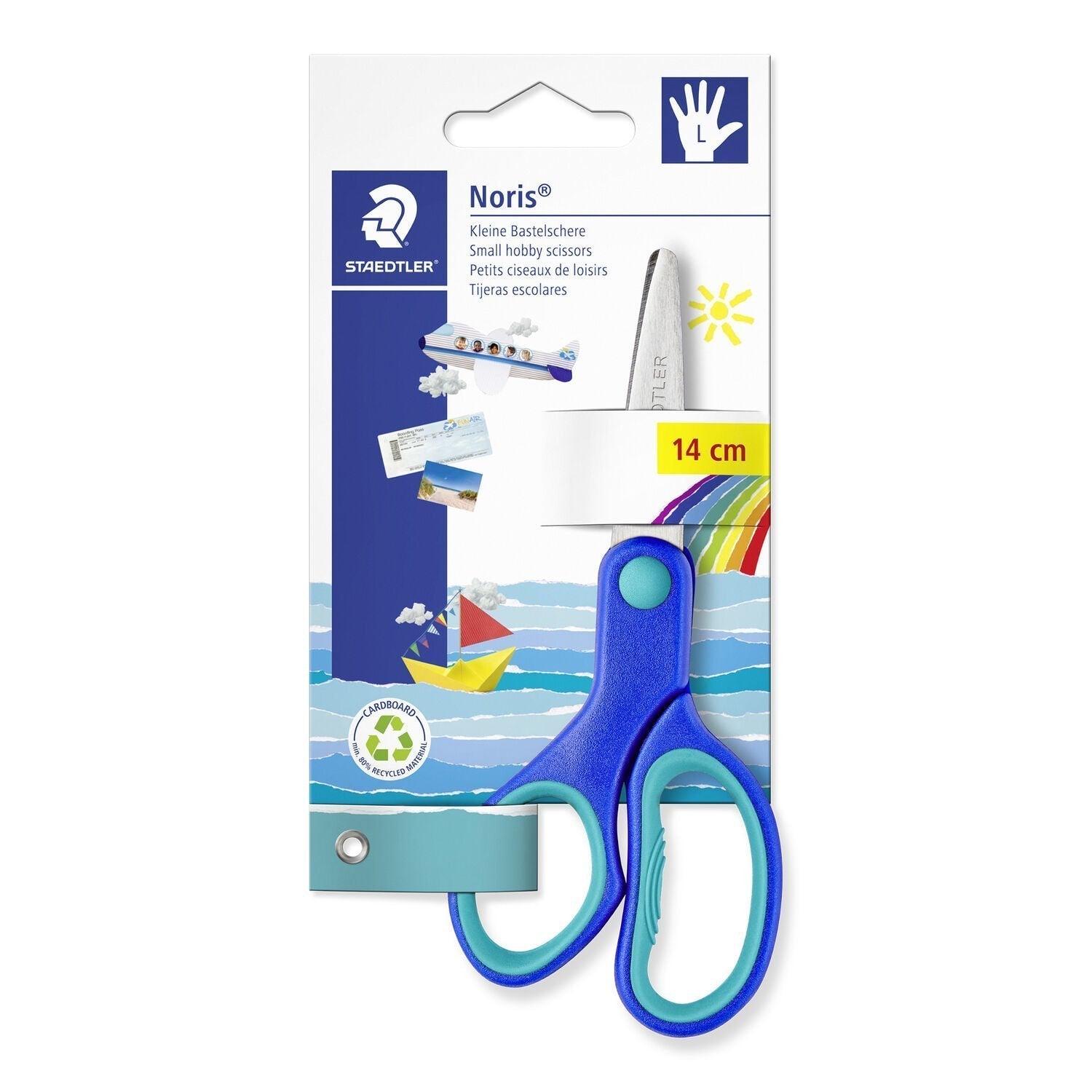 Staedtler Noris 965 Tijera Escolar De Seguridad Zurdos - Agarre Ergonomico Suave - Cuchillas Romas - Longitud 14cm