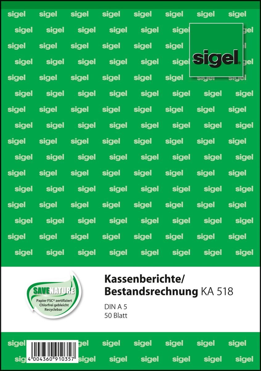 Sigel Kassenbericht/Bestandsrechnung - 50 Hoja - A5 (148 X 210 Mm)
