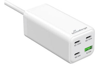 Mediarange Cargador 100w 4-Port 1x Usb-A 3x Usb-C Gan, Blanco