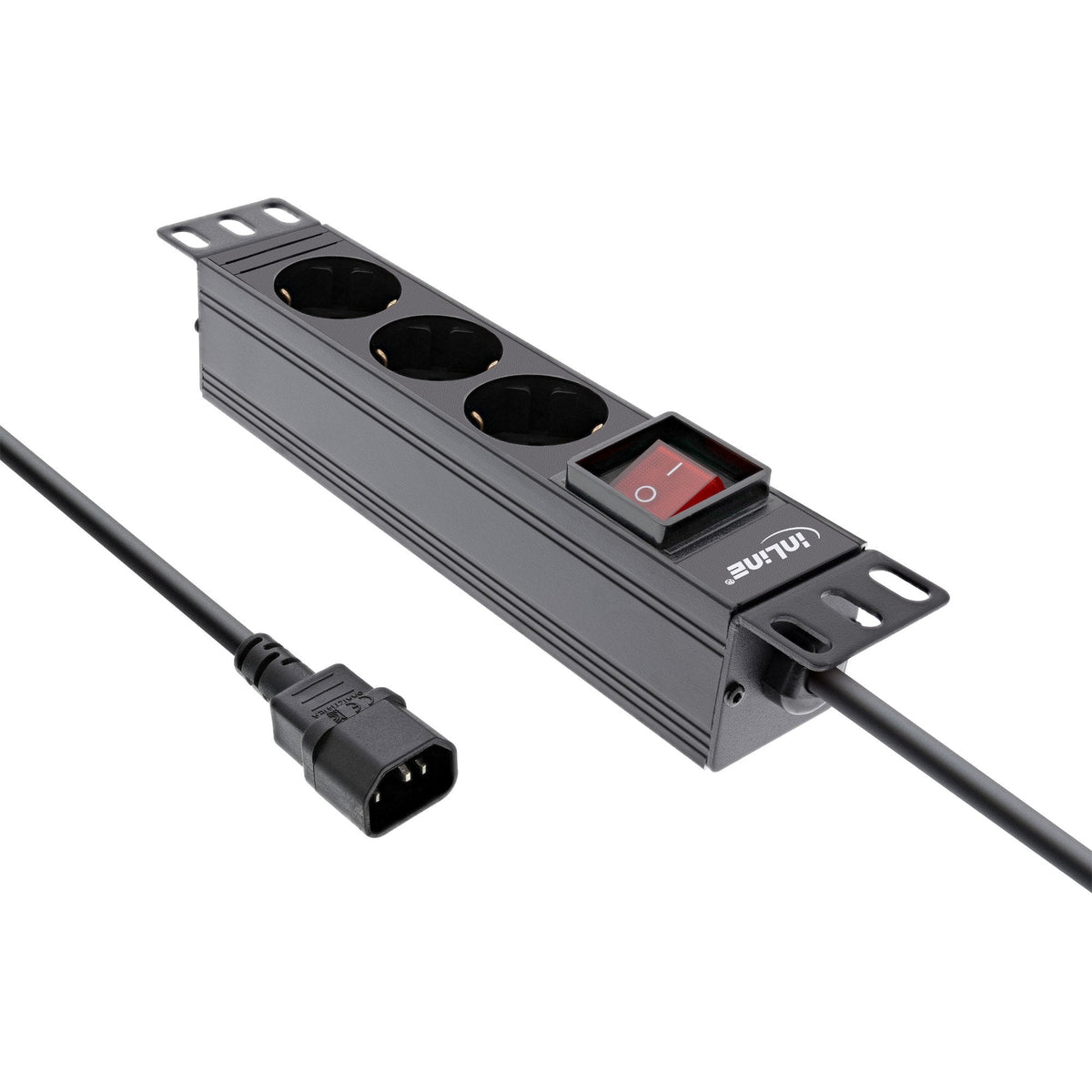 Regleta Inline 10", Contacto Protector De 3 Vías, Conexión C14, Con Interruptor, 2m Negro