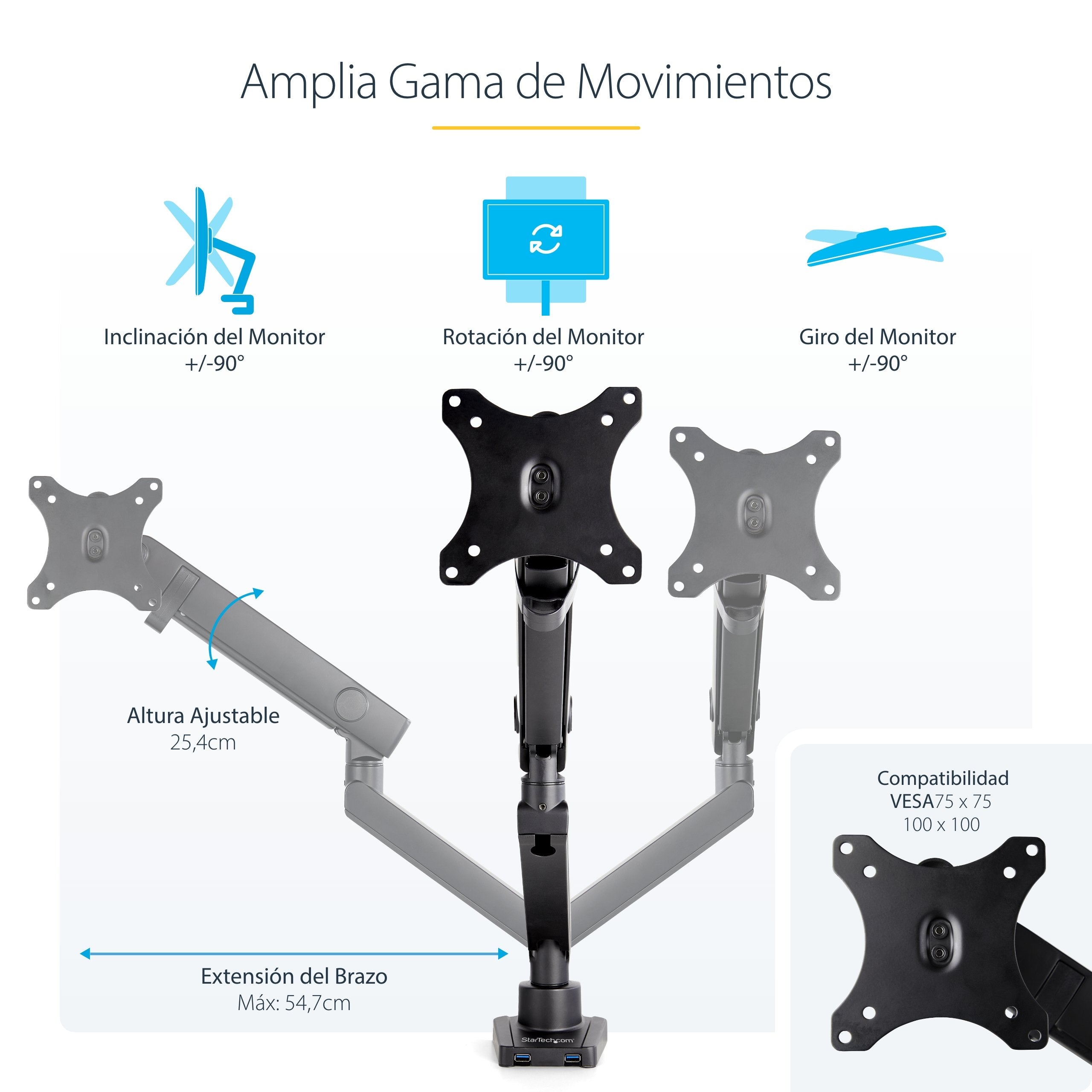 EAN 0065030888356 - StarTech.com ARMSLIM2USB3 soporte para monitor 86,4 cm (34") Escritorio Negro imagen 11
