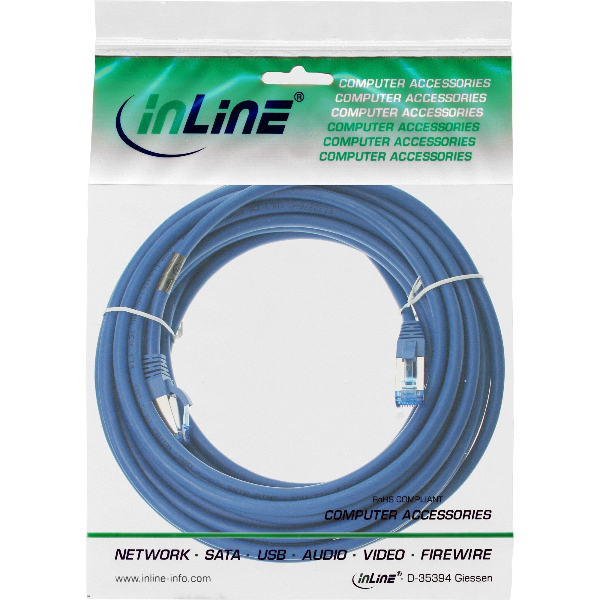 Cable De Red Inline S/Ftp Pimf Cat.6a Libre De Halógenos 500mhz Azul 20m