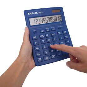 Maul Calculadora Bolsillo Mxl 12  Pantalla Grande De 12 Dígitos  Calculadora Grande Con Funciones Comerciales  Calculadora Con Batería Y Energía Solar  20,5 X 15,5 X 3,5 Cm  Azul