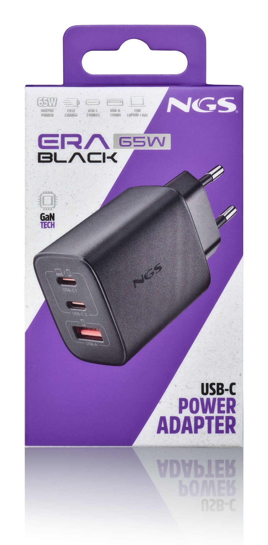 Cargador De Pared Gan Ngs Era 65w 2xusb Tipo-C 1xusb 65w