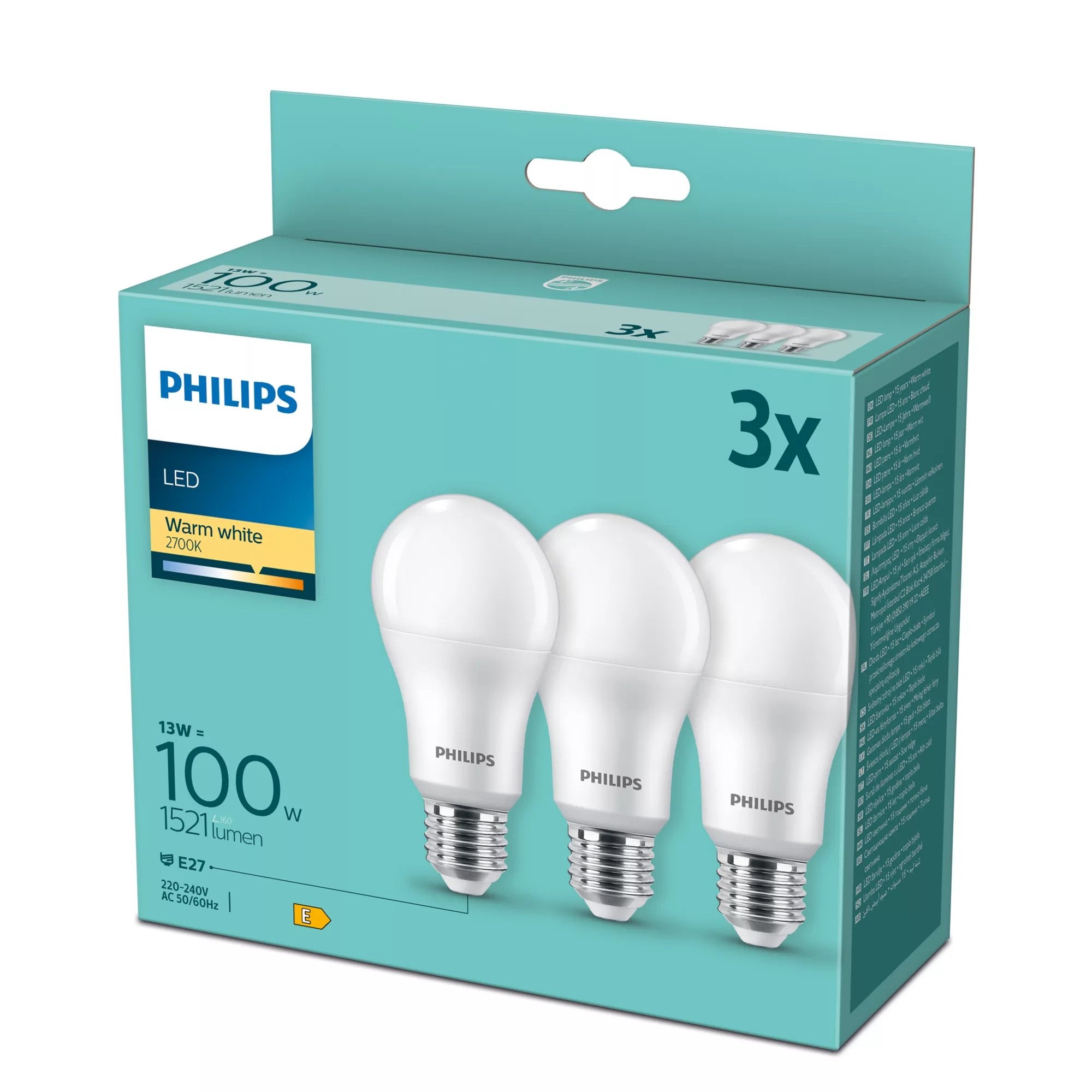 Philips Led Lamp E27 3-Pack 100w 2700k