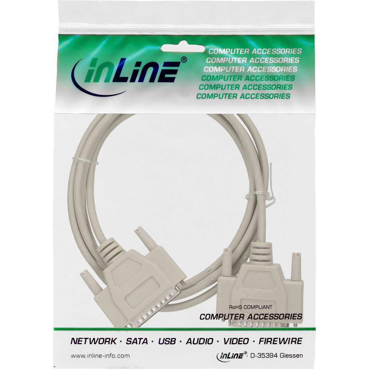 Cable Serial Inline Db25 Macho A Macho Moldeado Asignado Directo Directo 10m