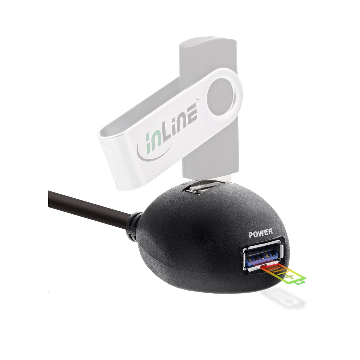 Inline Usb 3.2 Cable Tipo A Macho A A Hembra + Alimentación Con Soporte Negro 1m