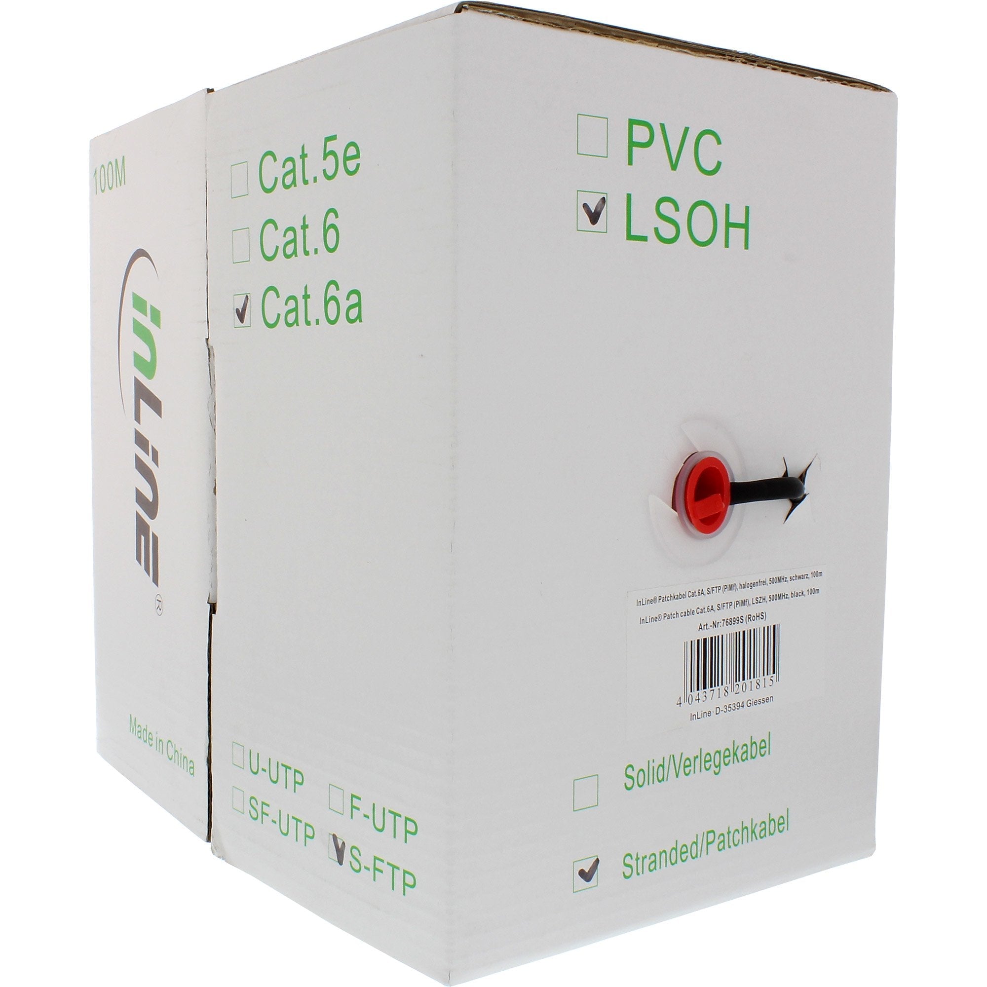 Cable De Red Inline S/Ftp Pimf Cat.6a Libre De Halógenos 500mhz Negro 100m