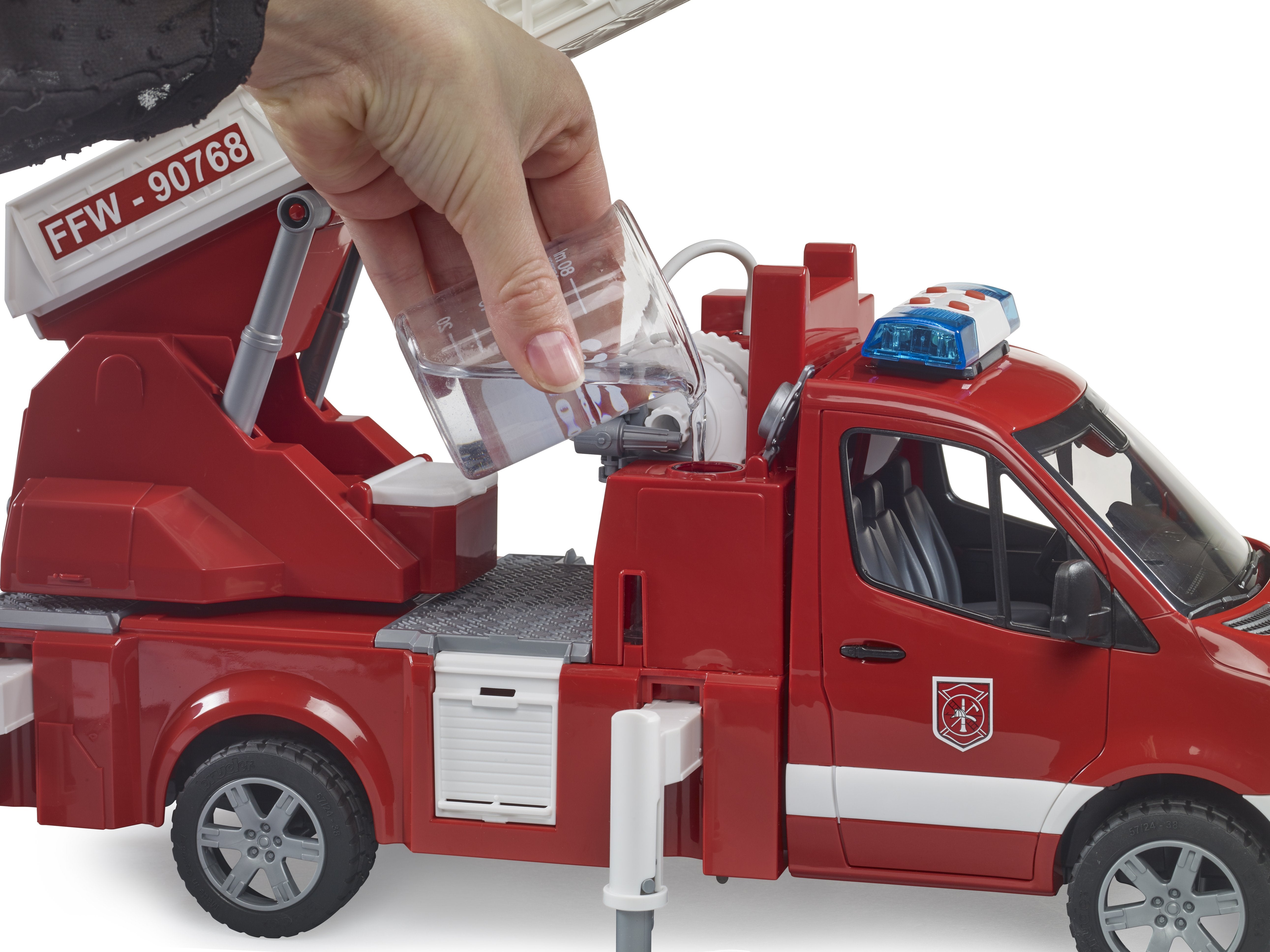 Vehículo Cuerpo De Bomberos Bruder Mb Sprinter Con Módulo De Luz Y Sonido (Rojo/Blanco, Escalera Giratoria, Bomba)
