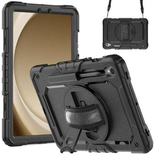 Funda Tablet Samsung Galaxy Tab S9/S9 Fe Shockproof Rotating 360º Just In Case Cubierta Protectora/ Compatible Samsung Galaxy Tab S9 - S9 Fe/ Soporte Giratorio/ Correa De Mano-Hombro/ Negro