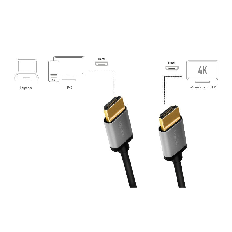 Logilink Cha0100 Hdmi Cable A/M To A/M 4k/60 Hz Alu Black/Grey 1m