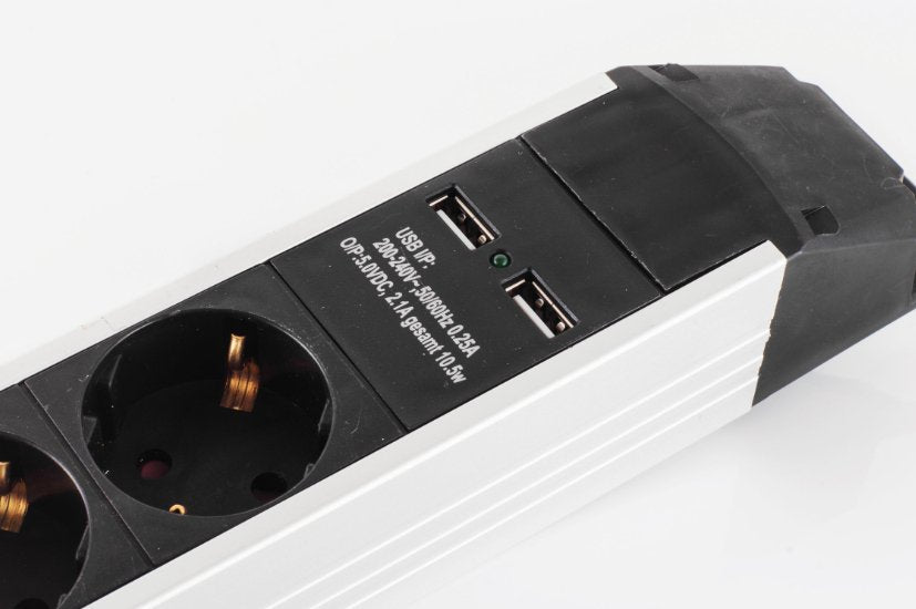 6er Regleta De Enchufes Alu 2x Usb Negro