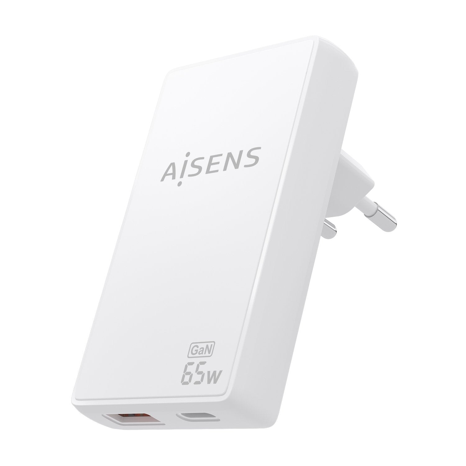 Aisens Cargador De Pared Gan Ultra Delgado 65w, 1xusb-C Pd3.0 Qc4.0, 1xusb-A Qc3.0, Blanco