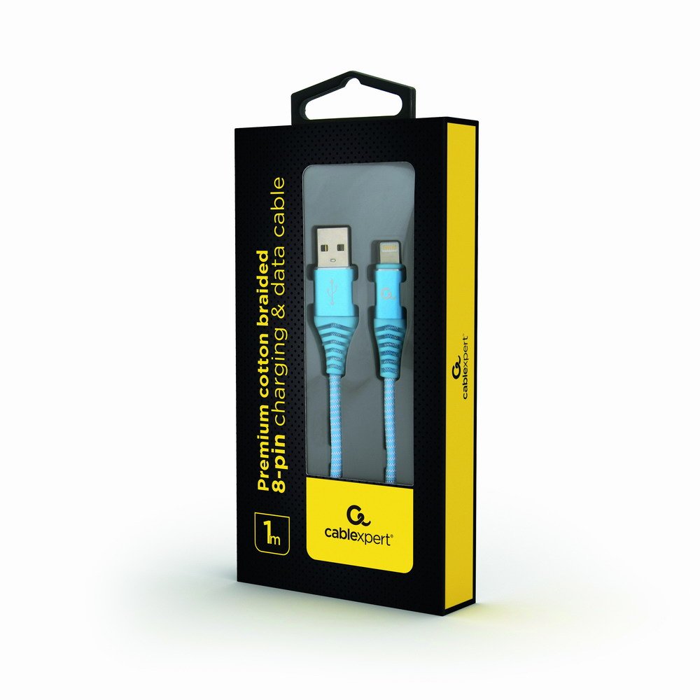 Gembird Cable De Carga Y Datos Usb A Lightning Trenzado Premium 1m, Turquesa / Blanco